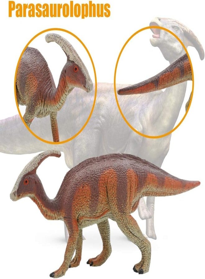 FUNFOB Dinosaur Toy Figure Width - 19.5cm Parasaurolophus Dinosaur Toy for Kids & Adults PVC Multicolour | Single Horn Orange Brown Dino SML - Image 2